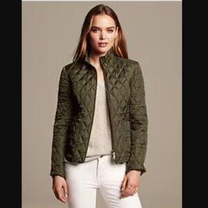 Banana Republic Olive Green lightweight Quilted Field Jacket XS Zip Front
